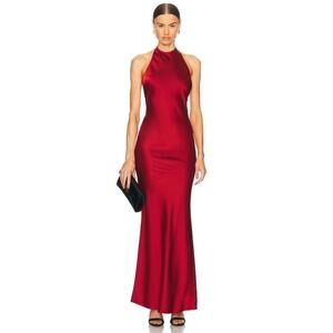 Stone Cold Fox x REVOLVE Aria Gown halter neck back tie  XS Dark Red $258 msrp